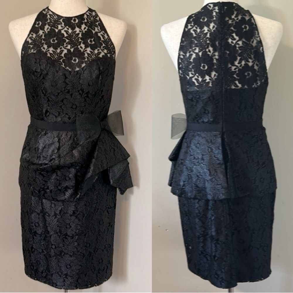 Kevan Hall Black Bow Sheer Lace Mini Designer Dress Size 6
